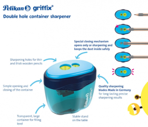 Ξύστρα βαρελάκι διπλή Grifix Pelikan - Μπλε
