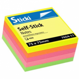 Αυτοκόλλητος Κύβος Sticki 75x75mm Neon 400φ 7654-11
